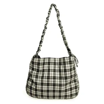 

2019 New Chic Lattice Stripe Wide Shoulder Strip Drawstring Large Capacity Single Shoulder Canvas Bag for Men and Women