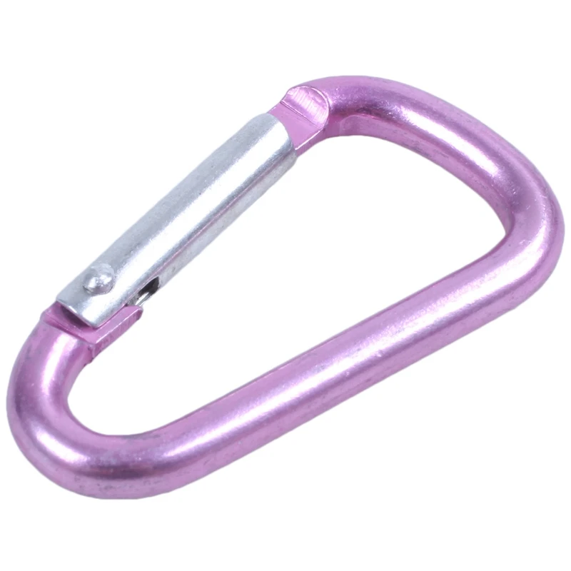 

Pink aluminum alloy D-shape spring-loaded gate closure carabiner