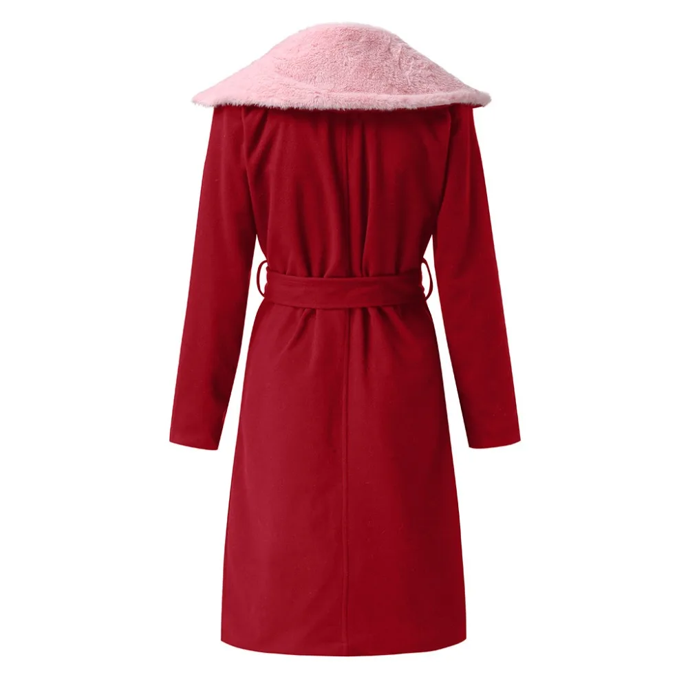 Модная женская теплая зимняя куртка средней длины с отложным воротником и искусственным мехом, с поясом, розовая однотонная парка в стиле пэчворк с карманами, 4