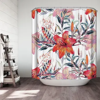 

Mildew-proof Shower Curtains Colorful Simple Flower Pattern Thickened Waterproof Bath Curtains for Bathroom Customizable