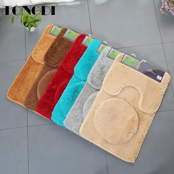 

TONGDI 3PCS Bathroom Carpet Toilet Suit Decorative Coral Velvet Soft Shower Elastic Absorbent Sop Non-slip Mats Decoration For