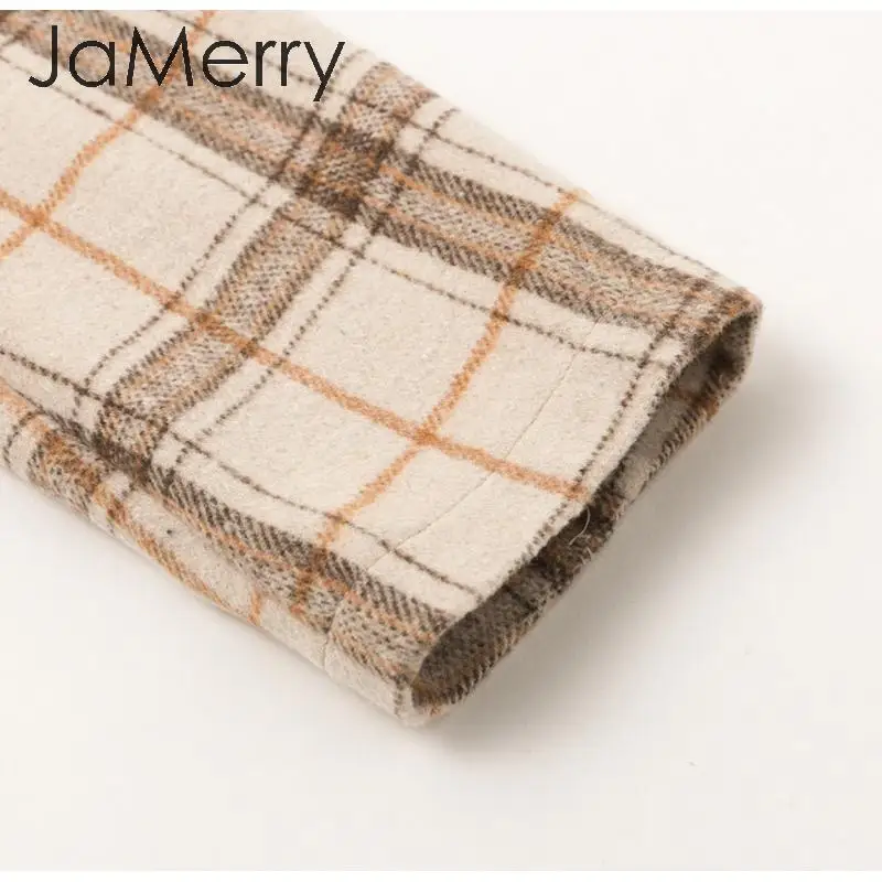 JaMerry, элегантное женское клетчатое твидовое пальто, винтажное, на пуговицах, с карманами, Женское пальто, Осень-зима, офисное, для девушек, пиджак-пальто