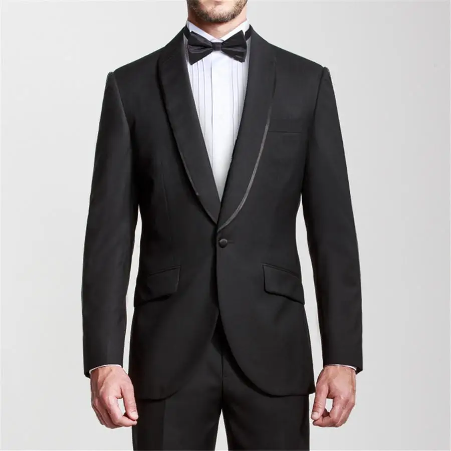 

Custom Made Men Suits Custom Made Groom Suits Black Lapel mens tuxedos for wedding Groomsmen suits (Jacket+Pants)