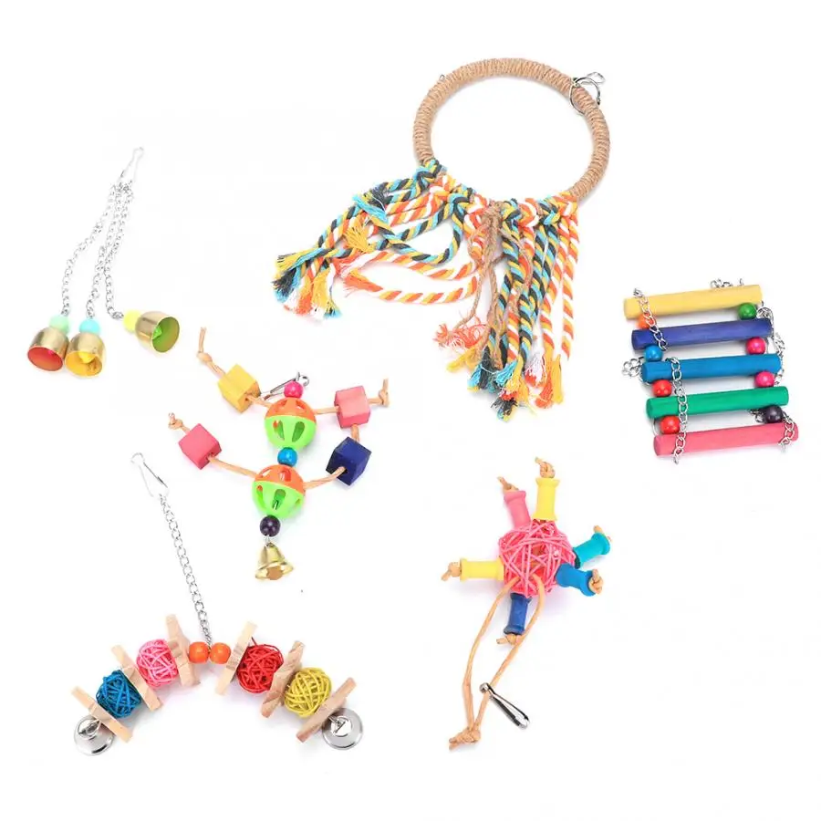 Игрушка для птиц 6 шт. красочные Сепак такрау лестница птица Висячие качели Жевательная кусачая клетка игрушки игральные игрушки