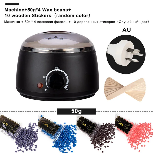 Hair Removal Wax-melt Machine Heater 200ml Wax Beans 10 Wood Stickers Hair Removal Machine Waxing Kit Calentador de cera Set 2 Black AU plug