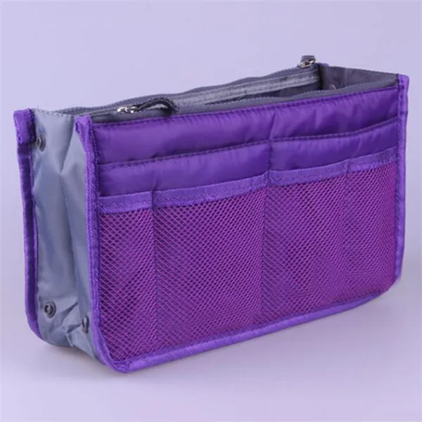 Nylon Cosmetic Bags For Women Tote Insert Double Zipper Makeup Bag Toiletries Storage Bag Girl Outdoors Travel Make Up Organizer Purple