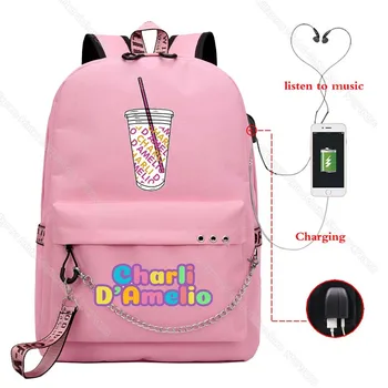 

Charli Damelio Backpack MerchTravel School Student Women/Girls Back-pack Bag Laptop Book double- shoulder Pink black fashion