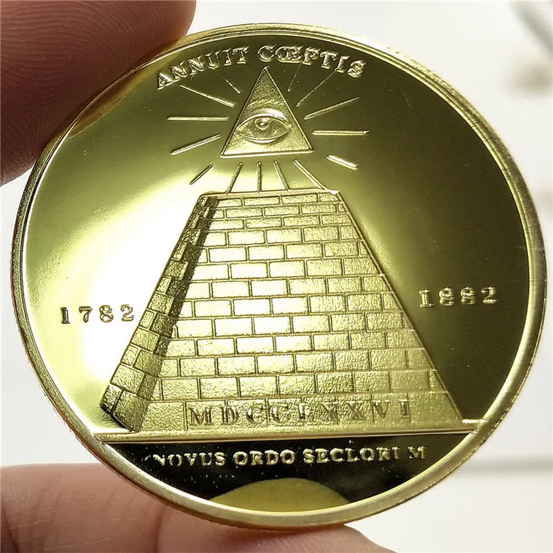 

gold plated Freemasonry coin with all-seeing eye US Commemorative Masonic coin with Pyramid coin for Collection Gift