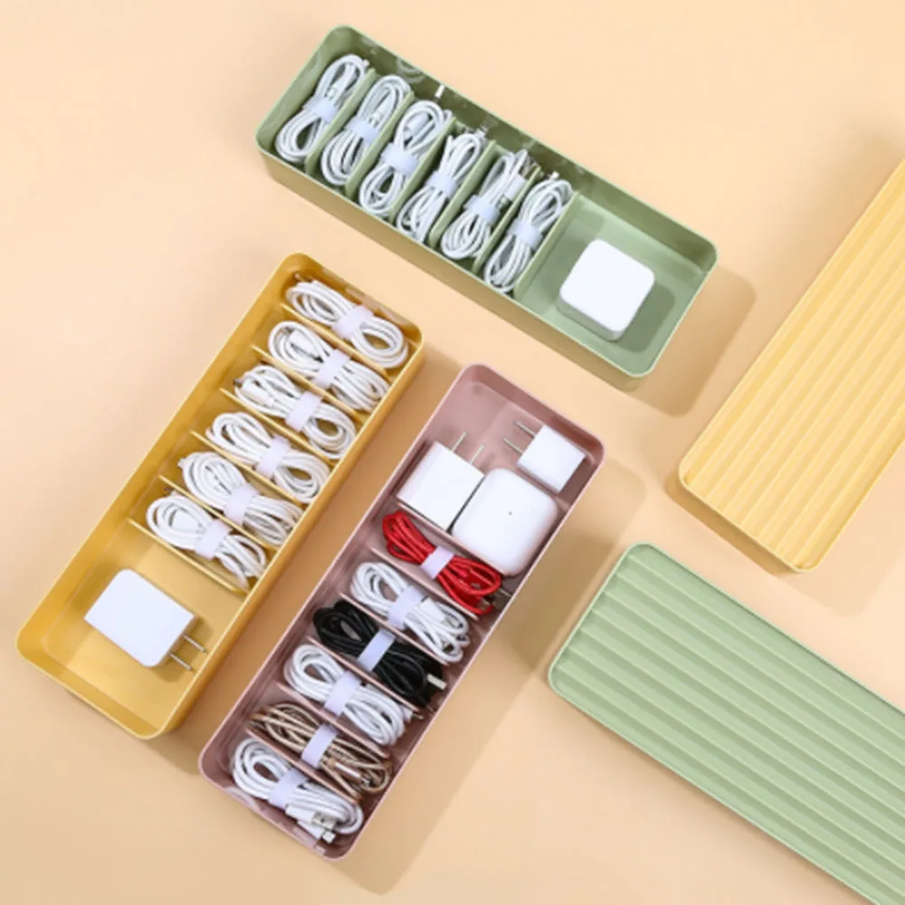 

Desktop Data Cable Separation Storage Box Mobile Phone Charging Earphone Cable Power Cord Sorting And Fixing Box with Lid