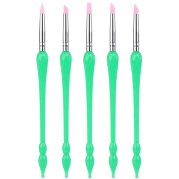 

5 Pcs Nail Art Sculpture Pen, Silicone Nail Polish Carving Pen for Gel Nail Art Carving Drawing Brushes(Green)