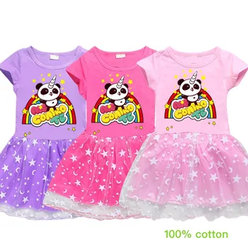 

Toddler Kids Dresses for Girls Me Contro Te Knee-Length O-neck Summer Cartoon Panada Dress Suit for Teenage Student Baby Clothes