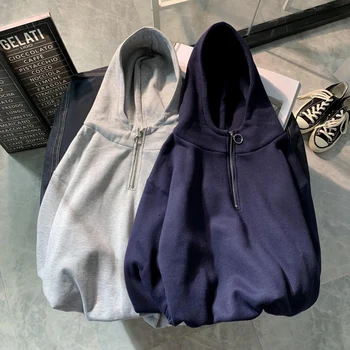

Winter New Plus Velvet Padded Hoodies Men Warm Fashion Solid Color Casual Hooded Sweatshirt Man Streetwear Hip Hop Loose Hoodie