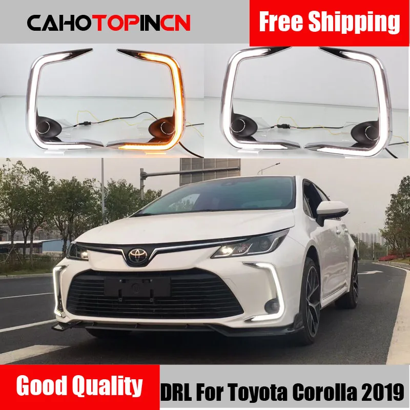 LED Daytime Running Lights for Toyota Corolla 2019 2020 DRL Front Bumper Fog Lamp Cover with Yellow Turn Signal style relay | Автомобили и