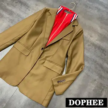 

2020 Spring New Fashion Zipper High Collar Color Block Jacket Women Leisure Double Pocket Long Sleeve Suit Blazer Coat Tops