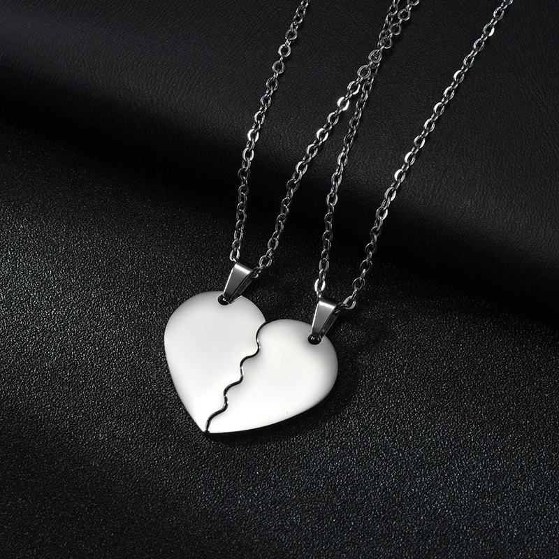 Sifisrri  Vintage Engrave Name Date Double Half Love Pendant Necklace for Women Men Birthday Gift Stainless Steel Jewelry