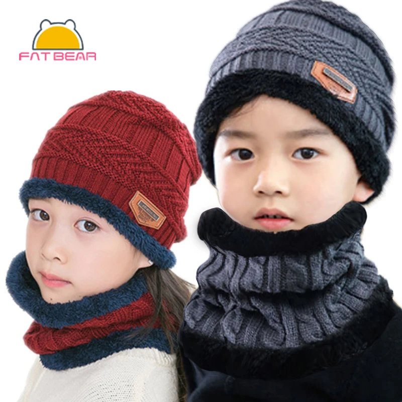 Knitted Baby Hats Scarf Turban Beanie Cotton Warm Wool Fur Caps Soft Hat For Childern