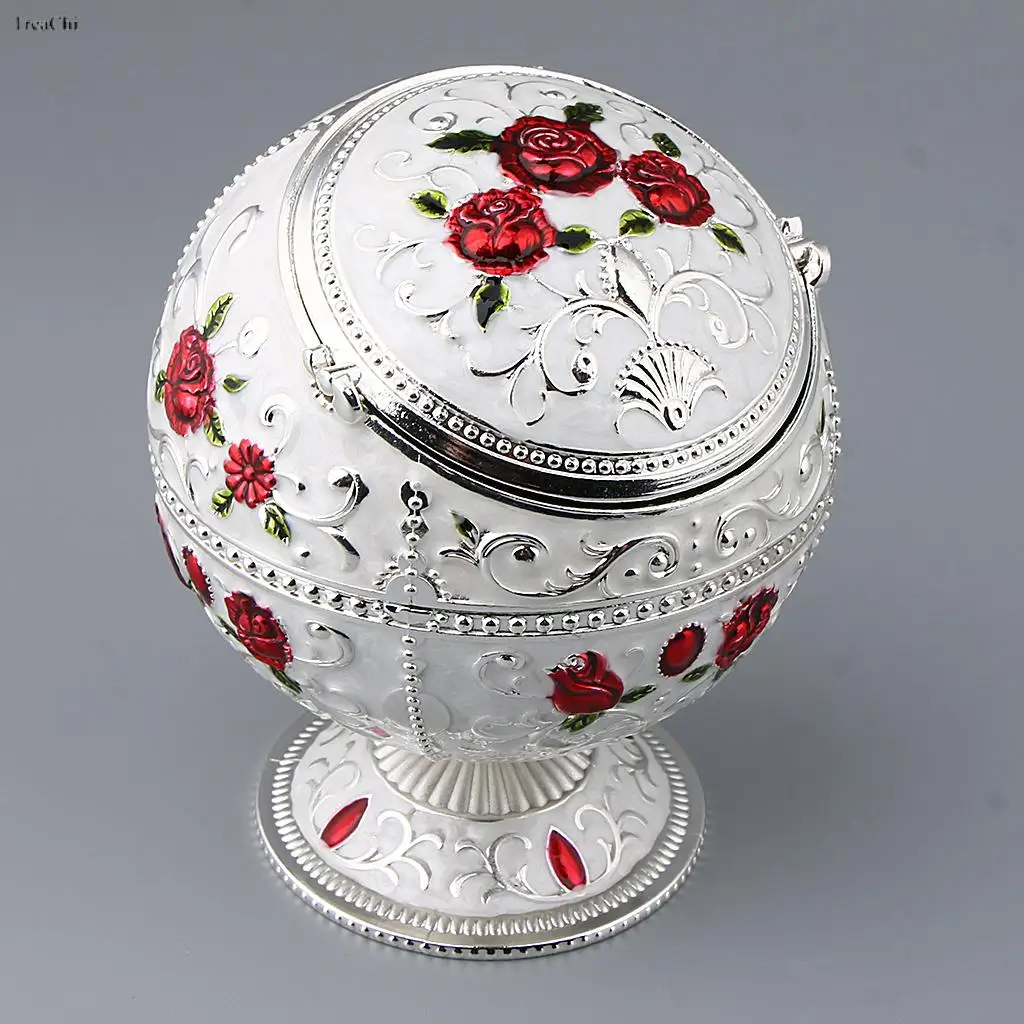 Carved Vintage Jewelry Storage Box Lovely Trinket Box European Embossed Pattern Gem Jade Stone Storage Cases Home Collections