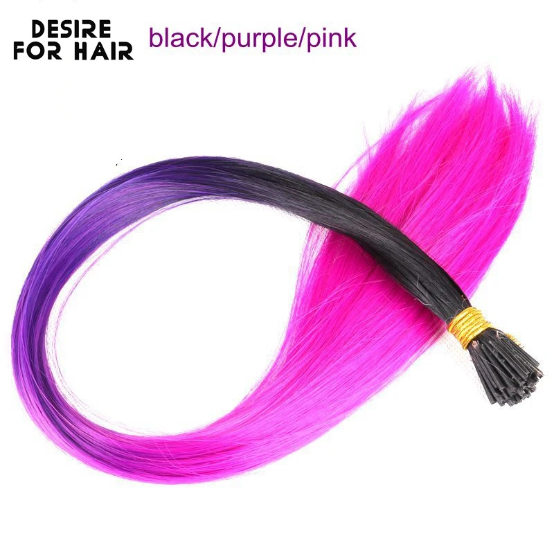 Hair extensions 100strands 22inch 1g heat resistant synthetic i tip micro ring for party rainbow color ombre for hair