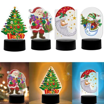 

DIY Christmas Tree Santa Claus Diamond Painting LED Light Embroidery Home Night Lamp Needlework Cross Stitch Christmas Gift