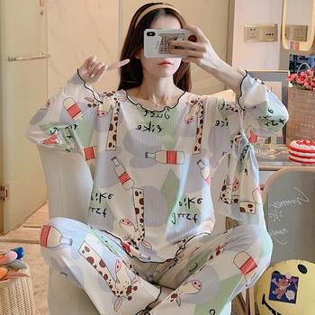 

2019 autumn long Sleeved Women Pajamas Set Fashion Lovely print homeWear Leisure Clothes Women Long Pant Pyjamas Sets Nightwear