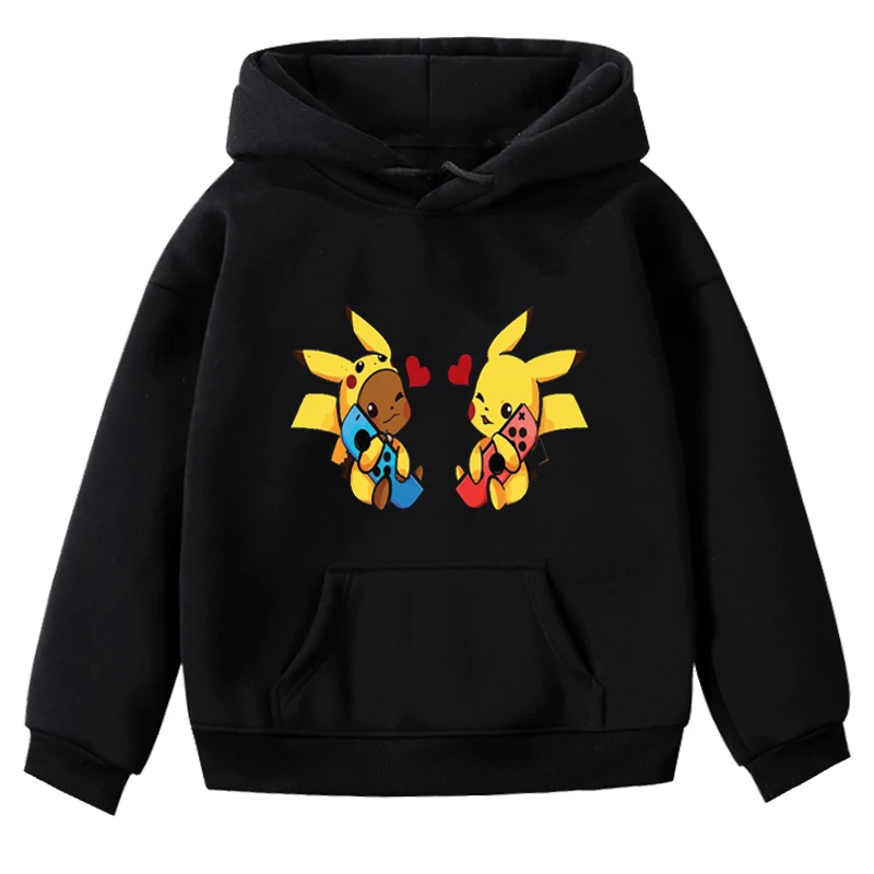 2019 Winter Hoodies New Pokemon Print Girls Boys Hooded Coat Outwear Kids Clothing Toddler Baby Sweatshirts Long Sleeve Tops