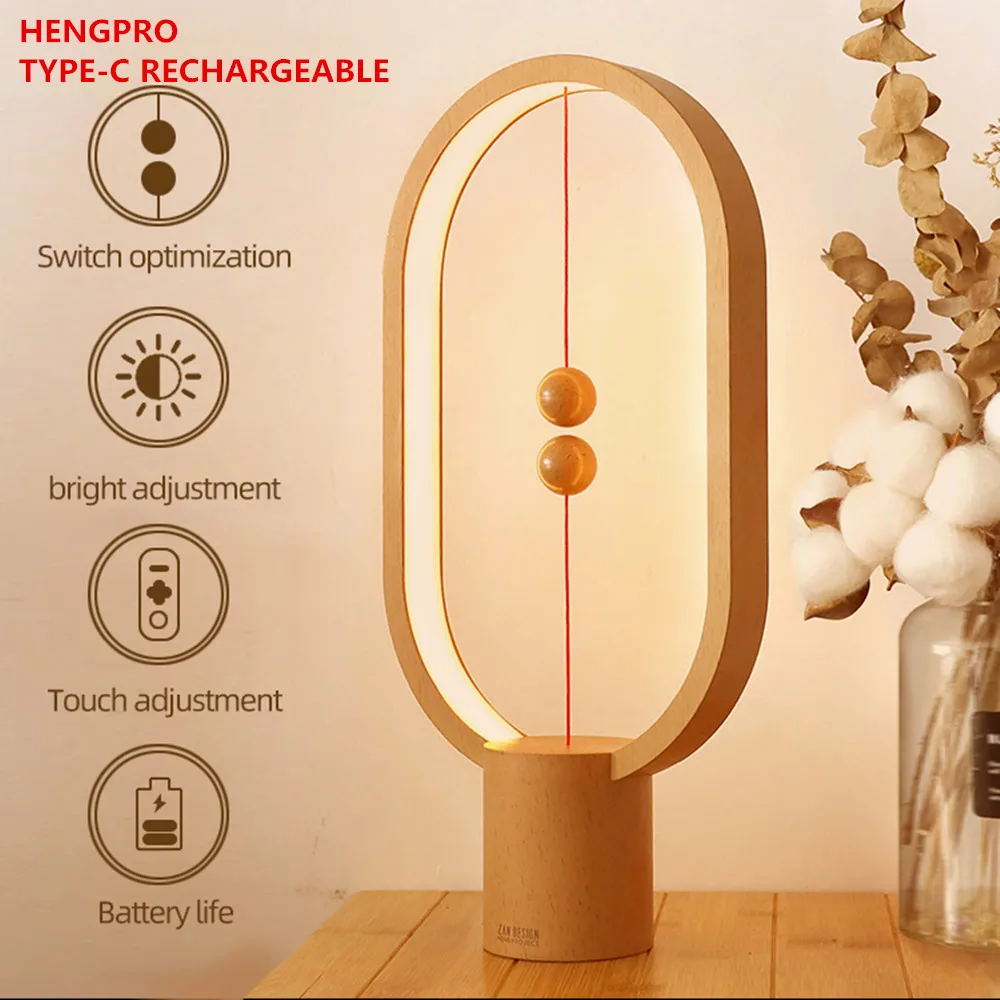US $55.00 USB Rechargeable Hengpro Balance LED Table Lamp Ellipse Magnetic MidAir Switch EyeCare Night Light Touch Control Dropship