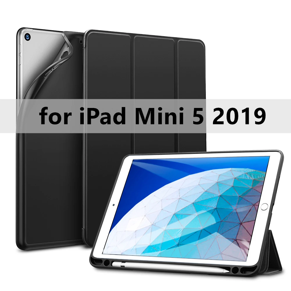 ESR чехол для iPad Air 3 Mini 5 7 Folio крышка отделения для резинового масла ультра тонкий смарт карандаш слот Мягкий ТПУ чехол для iPad 7 7 10,2 - Цвет: Black for ipad mini5