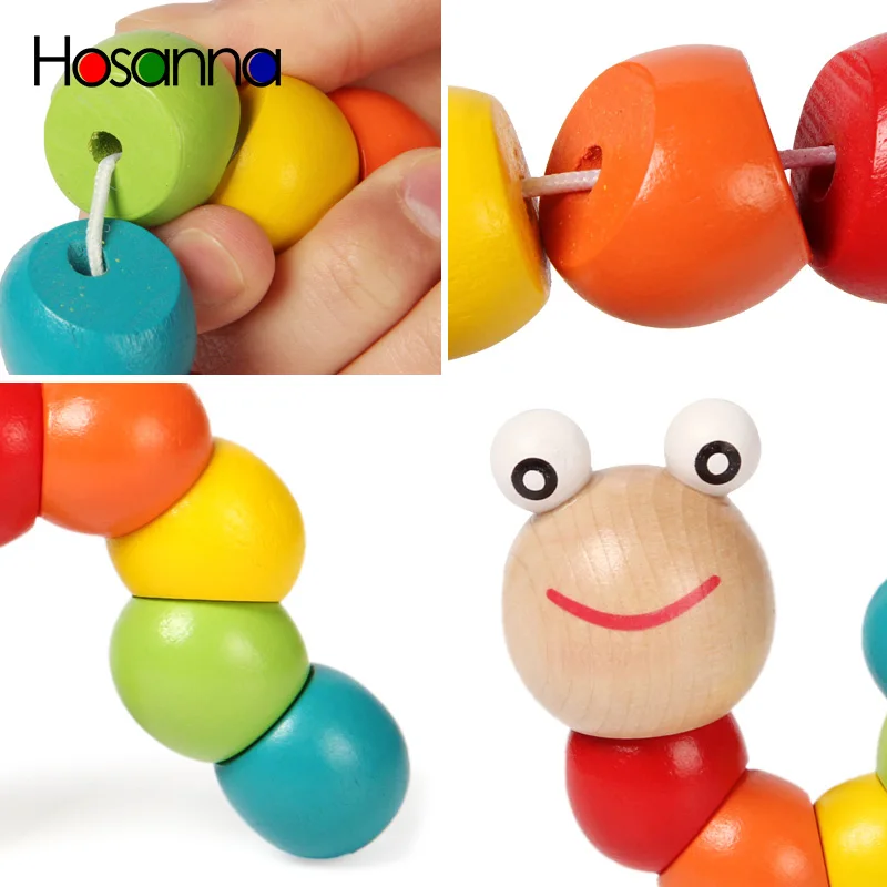 Colorful Wooden Worm Puzzles Kids Learning Educational Didactic Baby Development Toys Fingers Game for Children Montessori Gift 4