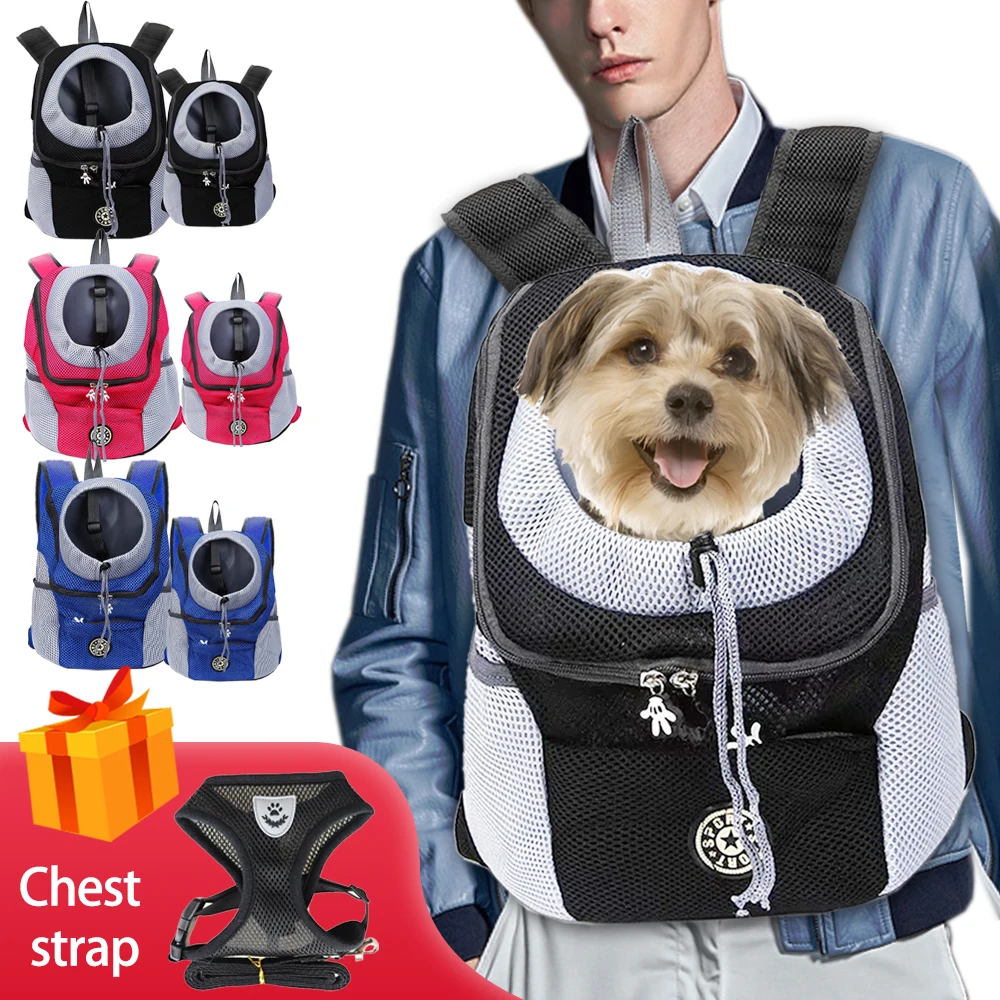 Al aire libre viajes de mascotas de doble bolsa de hombro portátil de viaje mochila al aire libre bolsa de transporte perro mascota frente perro bolsa de malla de mochila de la cabeza