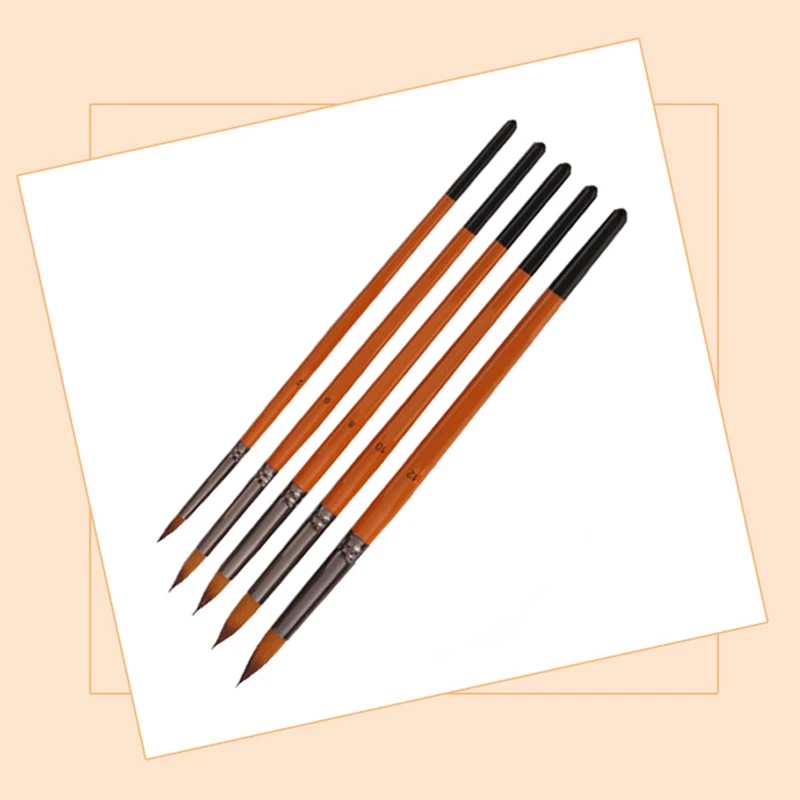 5 шт. Оранжевый Красный нейлоновый волос деревянная ручка Акварельная кисть для рисования, ручка Набор для обучения масляная Акриловая картина художественные краски кисти Supp
