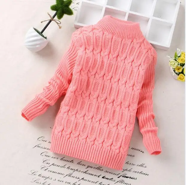 От 2 до 10 лет однотонная зимняя плотная трикотажная рубашка с высоким воротником для мальчиков и девочек однотонный пуловер с высоким воротником - Цвет: Розовый