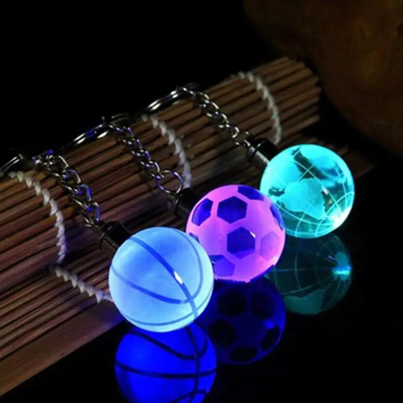 

New LED Light Keychain Flashing Luminous Key Chain Football Basketball Earth Ball Pendant Keyring Fashion Luminated Gift