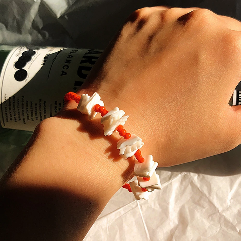 

IngeSight.Z Bohemian Natural Broken Cowrie Shell Bracelet Wrist Chain Charm Blue Seed Beed Bracelets Bangles for Women Jewelry