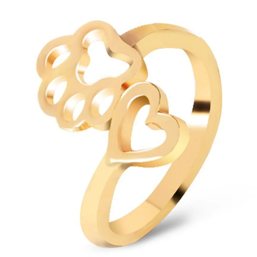 Shellhard 4 Colors Cute Dog Cat Paw Heart Ring For Women Trendy Jewelry Silver Gold Adjustable Finger Ring Romantic Jewelry Gift