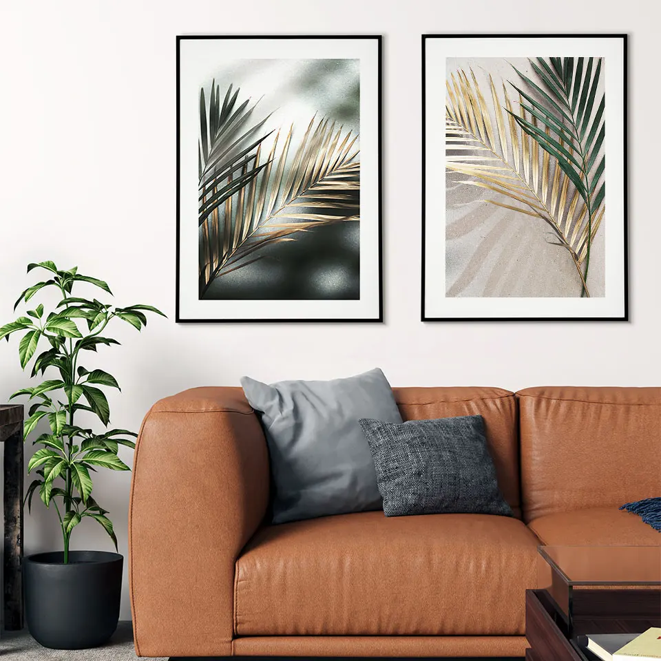 Золотые листья плакат Скандинавская Картина на холсте пальмовый лист настенные картины для гостиной современные декоративные для дома принты на стене