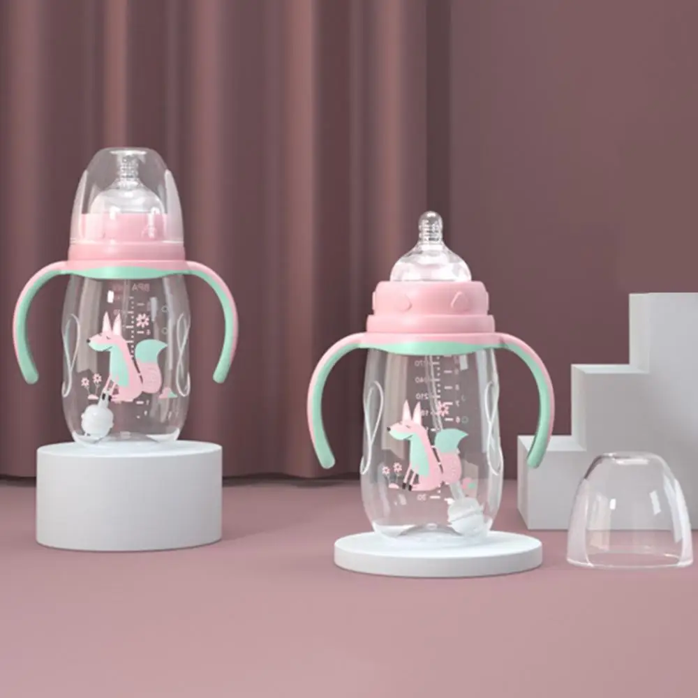240ml/300ml Milk Bottle Infant Drop-proof Baby Wide-caliber with Straw Handle