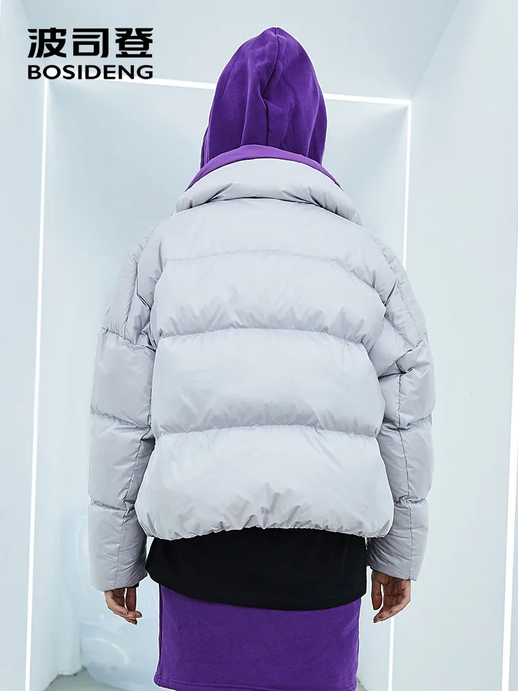 Beste BOSIDNEG winter dikker ganzendons jas vrouwen korte uitloper losse jas waterdicht hoge kwaliteit kleur clash warm B80141102