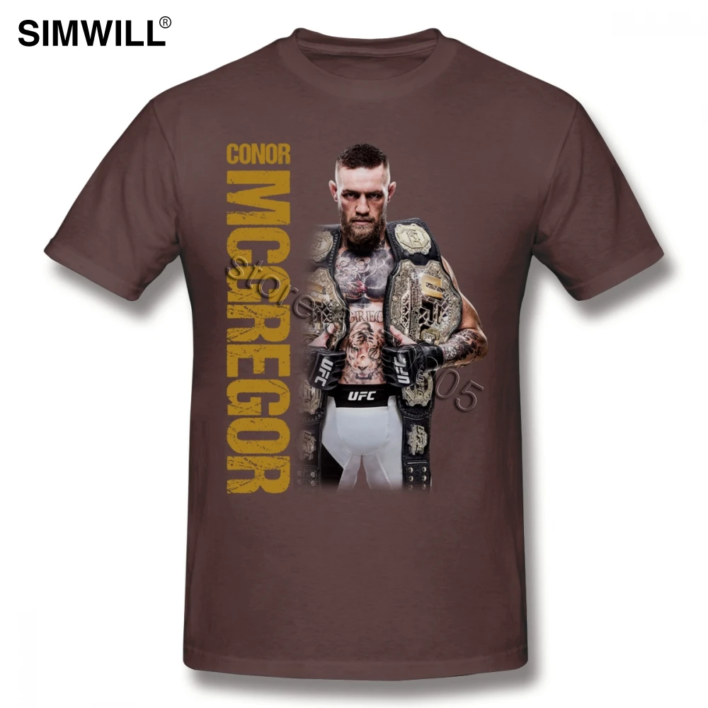 Новинка, уникальная Конор футболка с надписью «McGregor», мужские повседневные футболки из чистого хлопка, топ с вырезом лодочкой и коротким рукавом, Футболки ММА, футболки для боев - Цвет: Коричневый