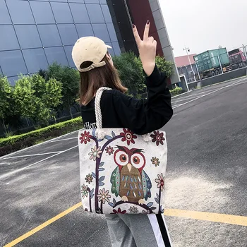 

Women Canvas Eco Reusable Shopping Bag Tote Abstract Cartoon Printing Foldable Shoulder Bag Handbags School Travel bags