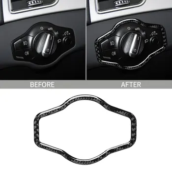 

For Audi A4 B8 2009-2016 A5 Q5 1 pcs Black Car Carbon fiber Headlight Switch Decorativc frame panel Interior Moldings Stickers