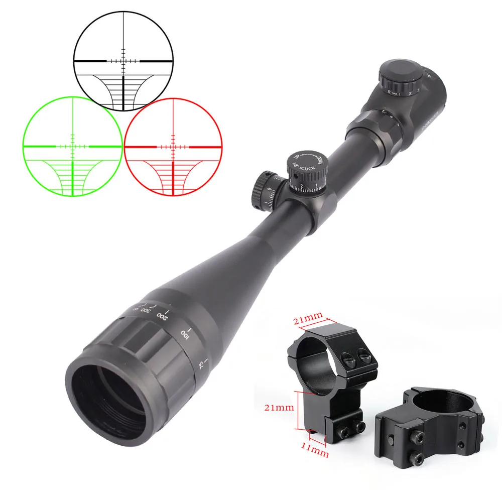 Оптика SPINA 6-24X50 AOE Riflescope Регулируемый зеленый красный точечный охотничий светильник тактический прицел оптический прицел - Цвет: with 11mm mounts