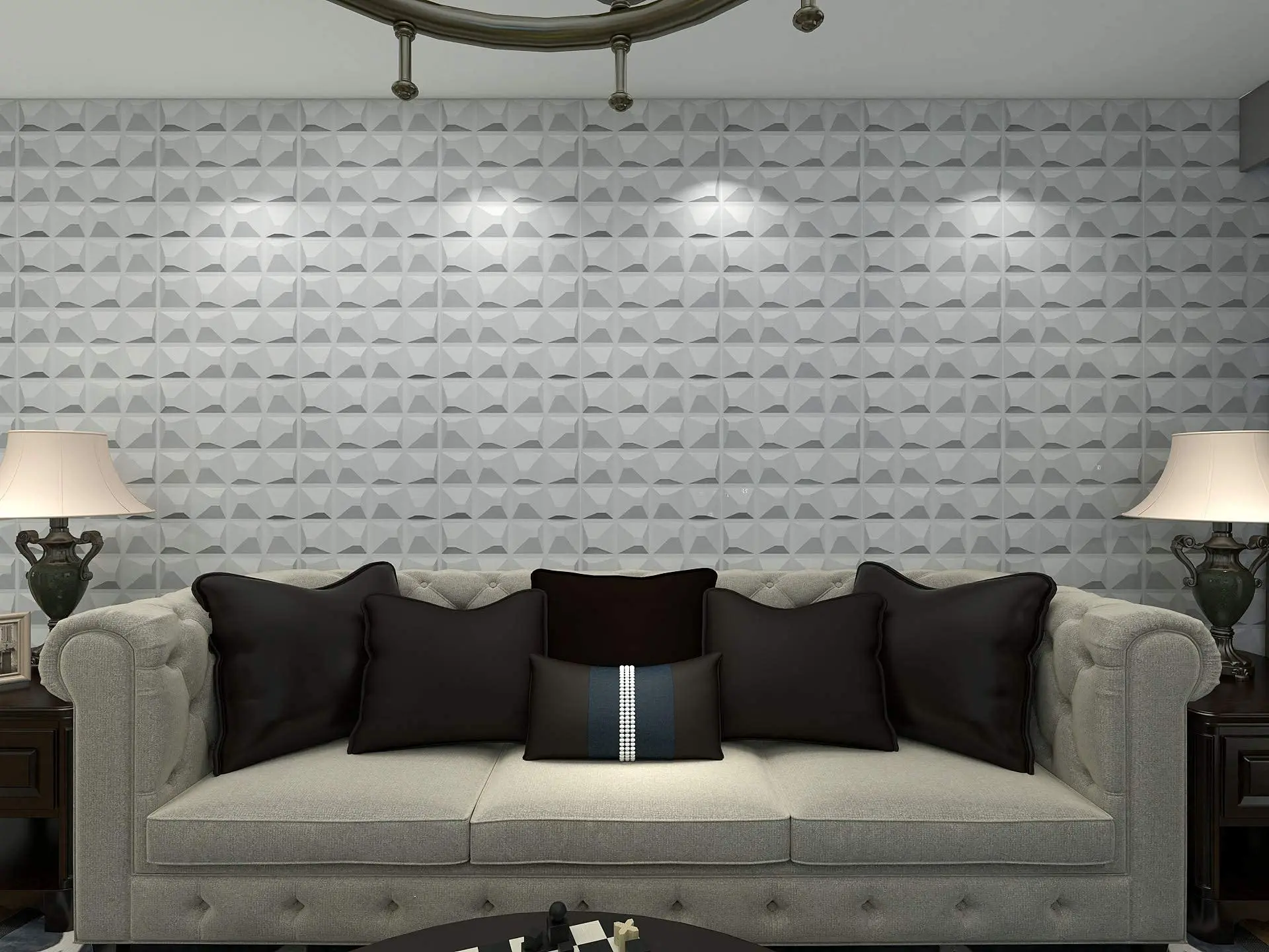 

50x50cm 3D PVC Wall Panels for Living Room Bedroom TV Background Meeting Room Textured Wall Design (12 Tiles 32 SF)