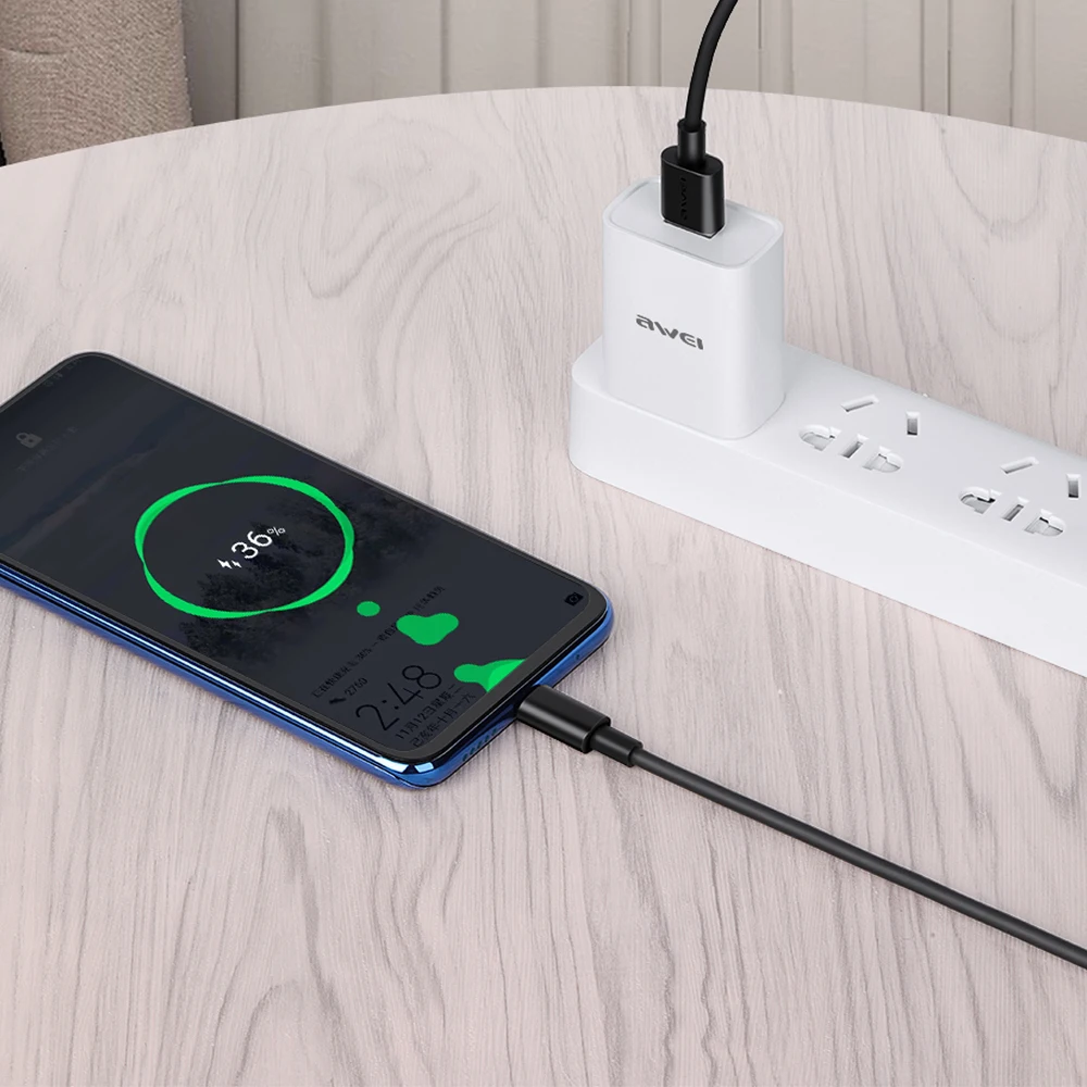 USB кабель Awei для быстрой зарядки и передачи данных 40 Вт 5 А дорожный