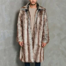 Мужские градиентные полосатые теплые пальто из искусственного меха с отворотом с длинным рукавом парки пальто куртка