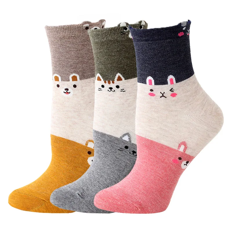 Для женщин Забавные милые Мультяшные носки Socken Harajuku хлопковые кавайные Носки жаккардовые Животные женский сезон: весна–лето носки 3 пары/партия# F - Цвет: D 3pairs