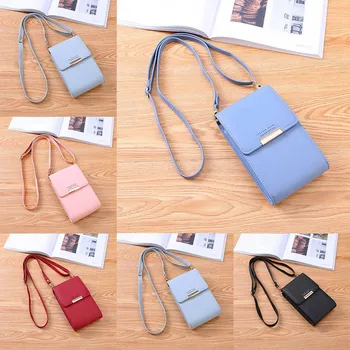 

New Single Shoulder Diagonal Mobile Phone Bag Fashion Solid Simple PU Leather Multi-Function Ladies Wallet Card Package