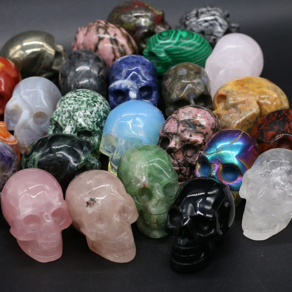 

Natural Stone Bead Ornaments Skull Shape Green Aventurine Malachite Rose Quartz Agate Crystal Rock Punk Ornaments
