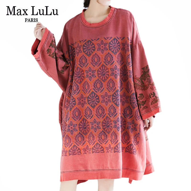 

Max LuLu 2021 Spring New Fashion Womens Vintage Printed Dresses Ladies Punk Style Vestidos Female Oversized Batwing Sleeve Dress