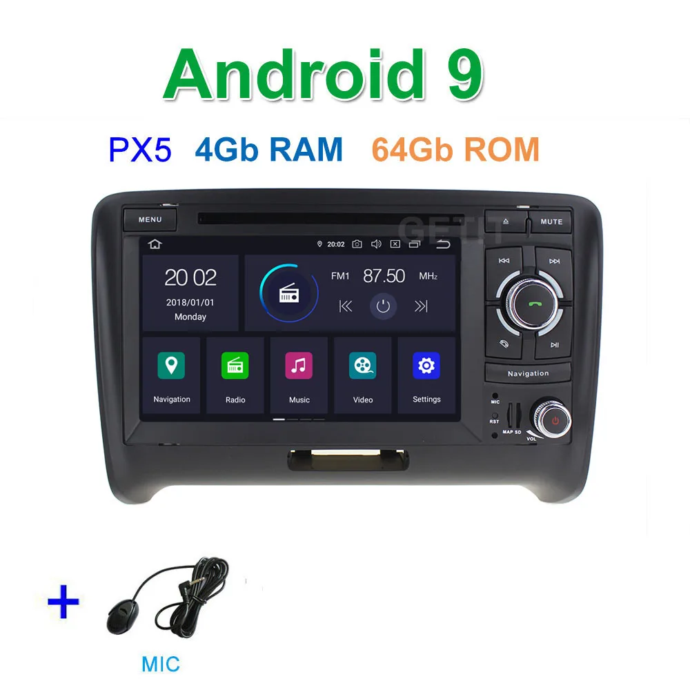 DSP 64G PX6 Android 9 автомобильный DVD видео стерео радиоплеер gps навигация для AUDI TT MK2(2006 - Цвет: PX5 4G-RAM 64G-ROM