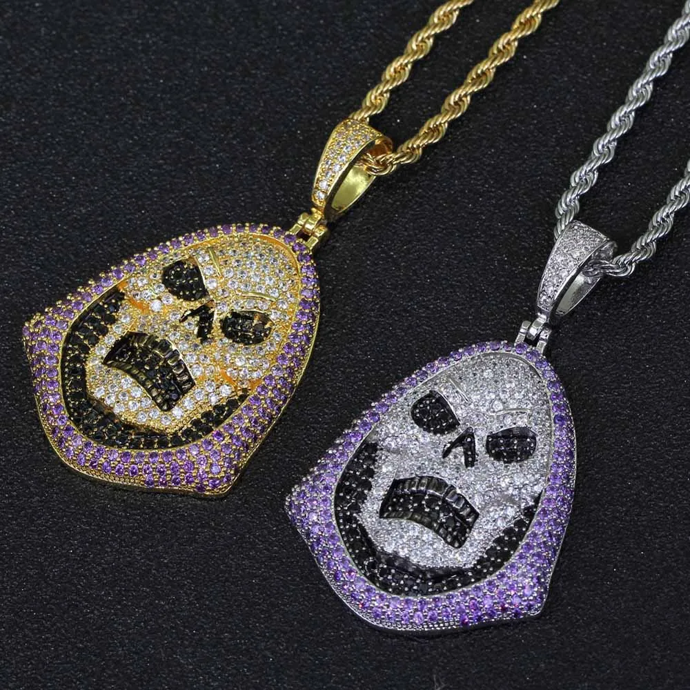 Mens Woman Hip-hop Trendy Iced Out Cubic Zirconia Funny Skull Death Cartoon Pendant Necklaces Bling Jewelry Hallowmas Gift | Украшения и